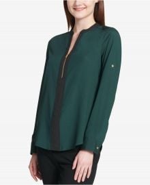 Calvin Klein Two-Tone Zip Blouse   Reviews - Tops - Women - Macy s at Macys